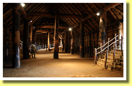 Inside of Large Long House reconstructed, Sannai-Maruyama Archaeological Site, Aomori City, Aomori Pref., Tohoku