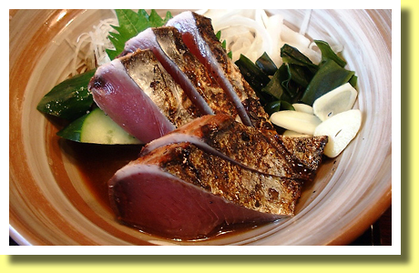 Katsuo Tataki served in Tsukasa restaurant, Kochi City, Kochi Pref., Shikoku
